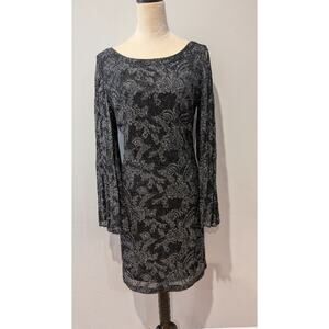 Laundry by Shelli Segal Black & Silver Metallic Bell Sleeve Mini Dress Size 10